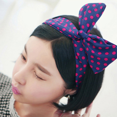 佰尚美(BESMAE) 新款韩国可爱蝴蝶结发带发带 兔耳朵花纹 宽边发箍头箍发饰