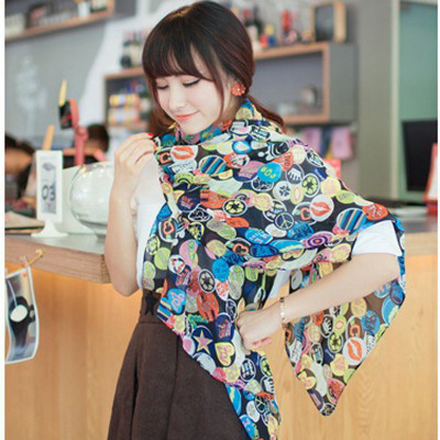 佰尚美(BESMAE)  新款韩国时尚 花绒雪纺丝巾 女围脖围巾 女长款披肩两用 空调披巾