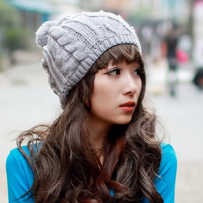 佰尚美(BESMAE)  秋冬季韩版针织毛线帽子 冬天护耳针织女士保暖珍珠冬帽