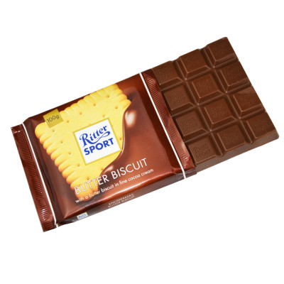 德国进口 RitterSport瑞特斯波德 饼干夹心牛奶巧克力 100g