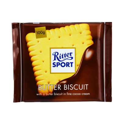 德国进口 RitterSport瑞特斯波德 饼干夹心牛奶巧克力 100g