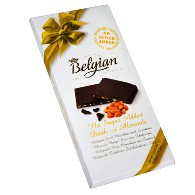 比利时进口 Belgian白丽人 扁桃仁麦芽糖醇黑巧克力 100g