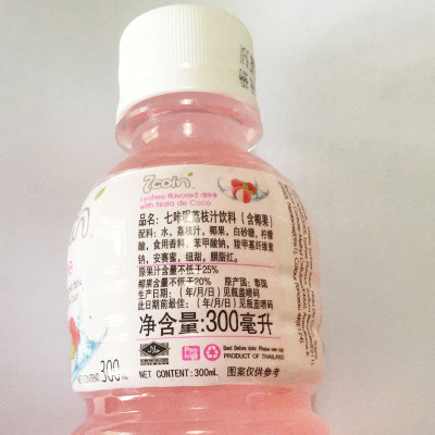 泰国原装进口 7coin/七咔呢 荔枝汁饮料（含椰果）300ml/瓶
